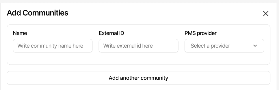 Add Communities modal with no info banner