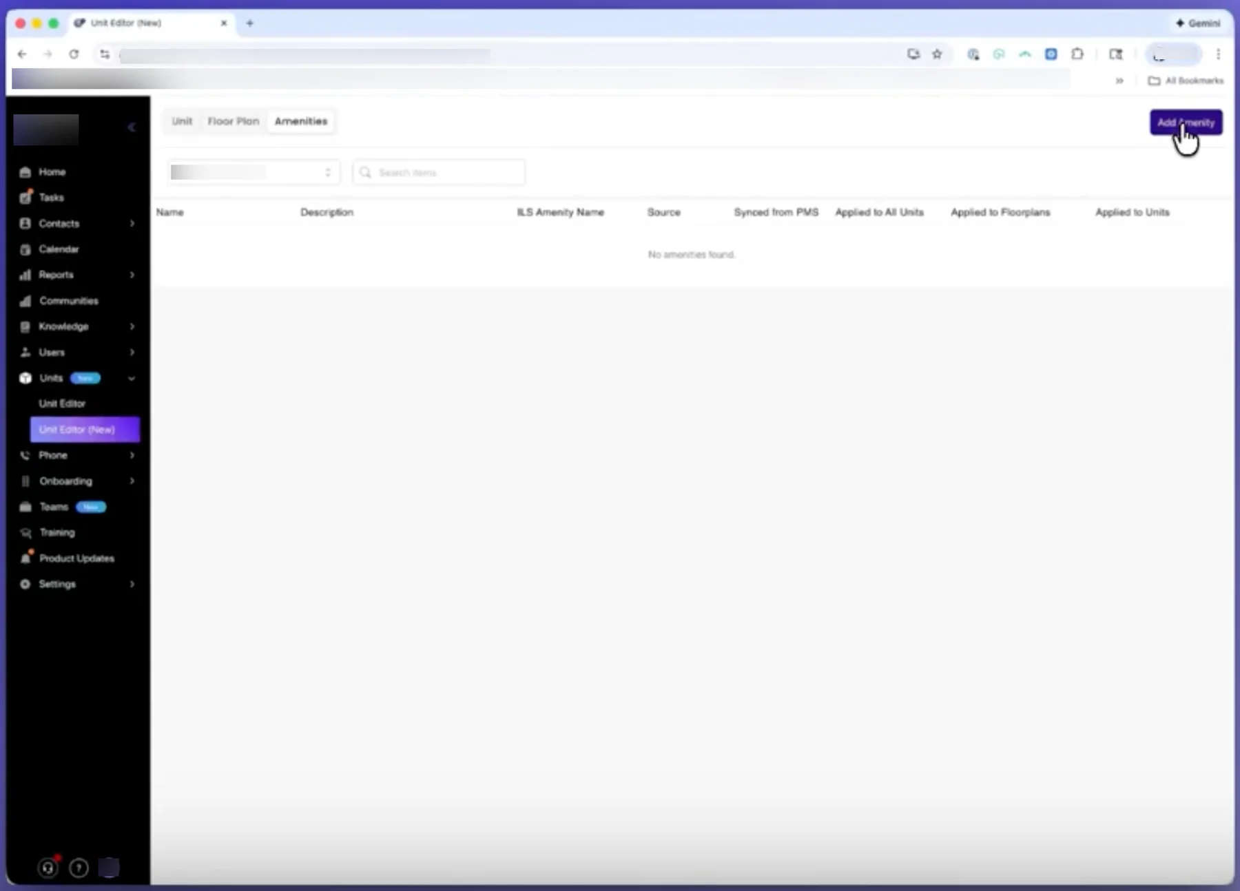 Competitor Amenities tab as its own section