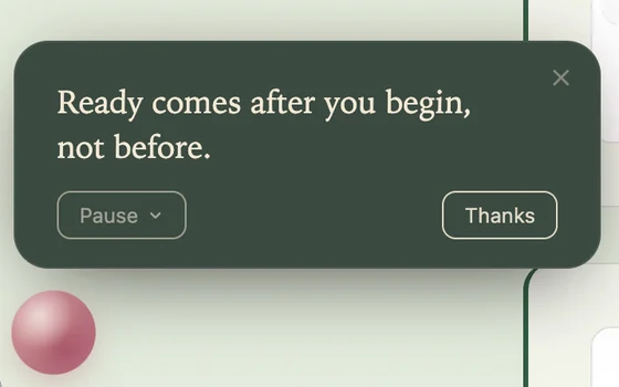 An Action card on its green ground: "Ready comes after you begin, not before."