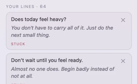 The user's own rotation, headed "Your lines · 64"