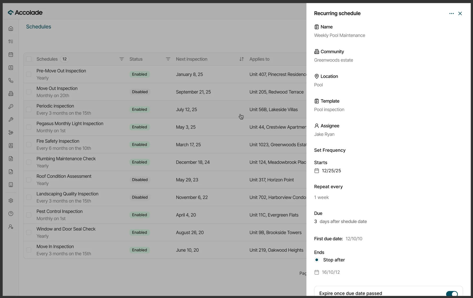 View-first component reused in the Schedules module: a recurring-schedule drawer that opens read-only