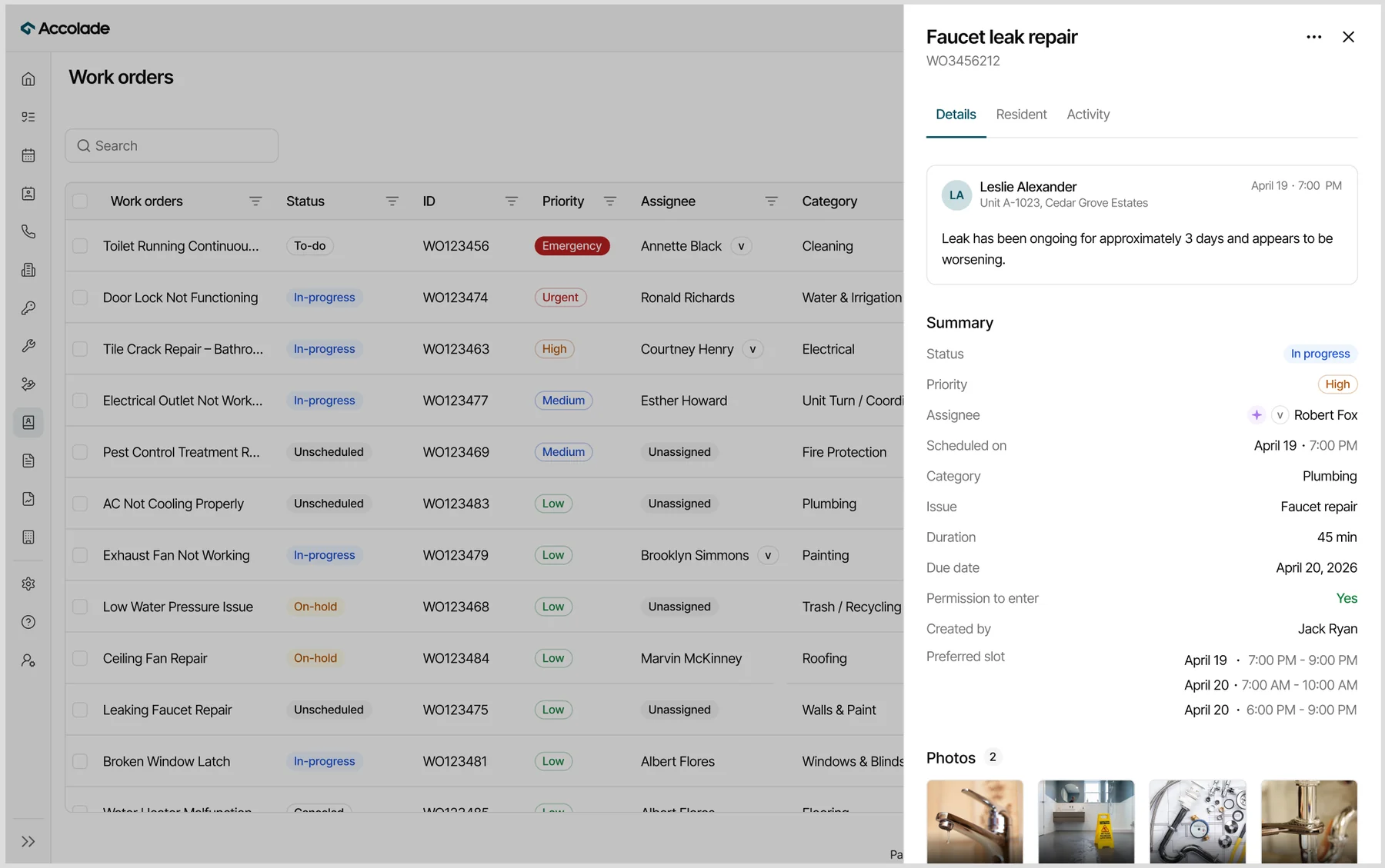 View-first component reused in Work orders: a work-order drawer that opens read-only